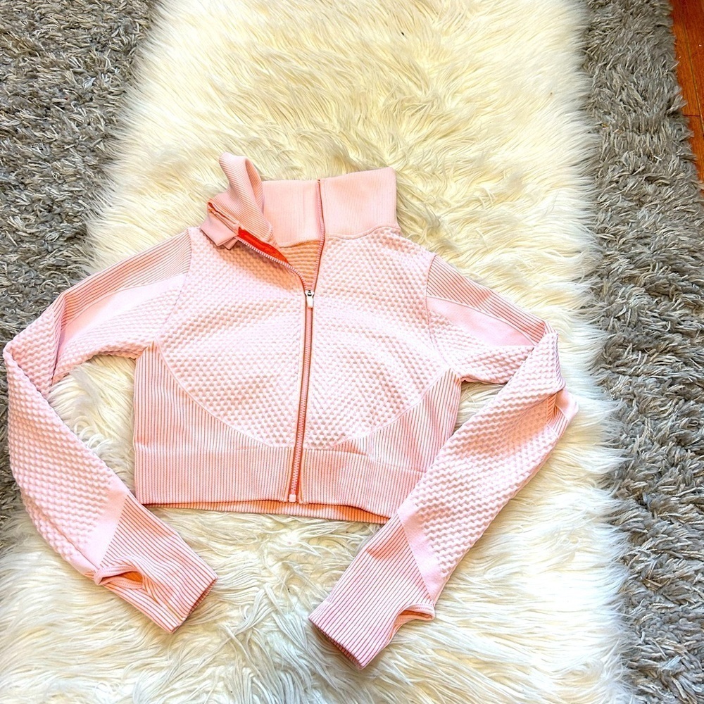 Pink Textured Zip-Up Athletic Jacket